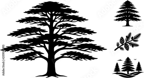 Lebanon cedar tree silhouette. trees and nature design element. isolated vector black icons