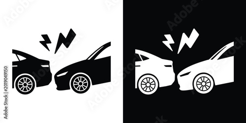Schilderij op canvas Rear-end collision icon showing two cars crashing