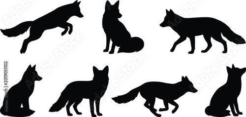 Photography Fox silhouettes collection,  poses of wild animals,actions , transparent background