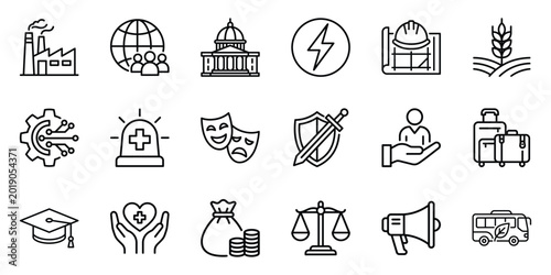 Konstfotografi Comprehensive set of diverse industry icons representing business education law