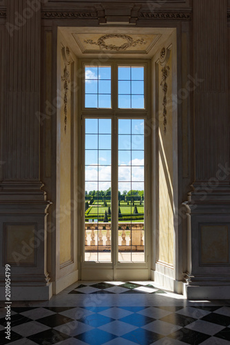 Garden viewed from a window of an old Villa in Italy