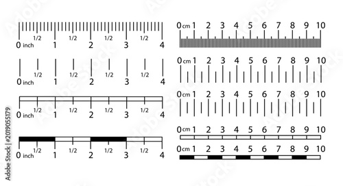 Schilderij op canvas Ruler Scale Inch Meter Vector template featuring clear meter and centimeter graduations, ideal for technical illustrations and mathematical documentation needs