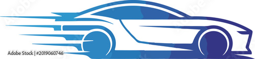 Tableau sur toile Sleek blue sports car logo icon featuring dynamic motion lines representing speed efficiency performance automotive racing brand identity