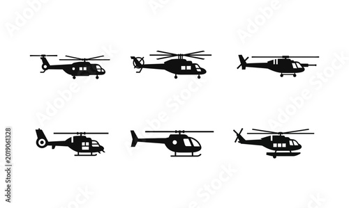 Bild auf Leinwand Helicopter Icons Set, Military Aircraft Silhouettes, Aviation Vector Graphics, T