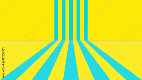 Fotografi Abstract yellow and blue striped background with a perspective effect creating a