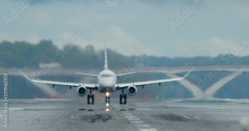 Jet Takes Off in Dramatic Slow Motion from DCA Airport Runway in Washington DC on Overcast Day