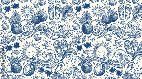 Foto Artistic Marine Life Seamless Pattern Illustration