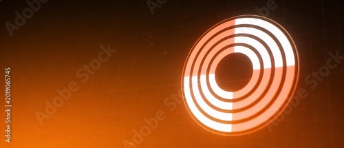 Glowing orange circular light installation shines brightly in dark environment