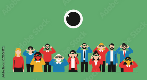 Canvastavla People Watching Solar Eclipse with Protective Glasses, Astronomy Event