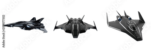 Photos Set of Futuristic Spaceship Fighter Aircraft Sci Fi Vehicle Isolated on White Ba