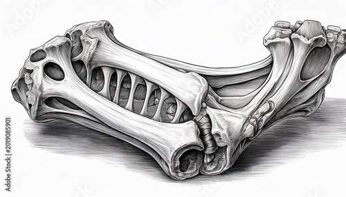 realistic bone structure drawing isolated on white background