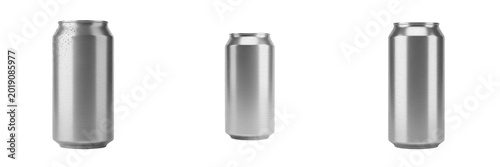 Tableau sur toile Set of Metallic Silver Stainless Steel Can Blank Beverage Package Isolated on Wh