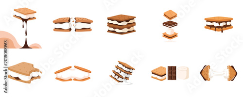 Sweet Smores Dessert Vector Collection for Chocolate Marshmallow Snack Illustration Design