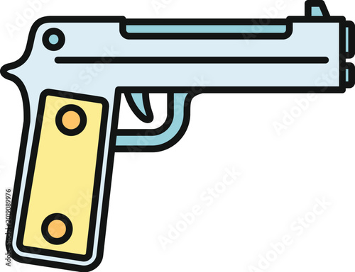 Obraz na płótnie Pistol featuring a light blue body and yellow grip with black outline