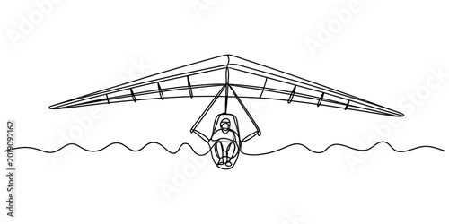 Obraz na płótnie Continuous single line drawing of a person flying with a hang glider over ocean