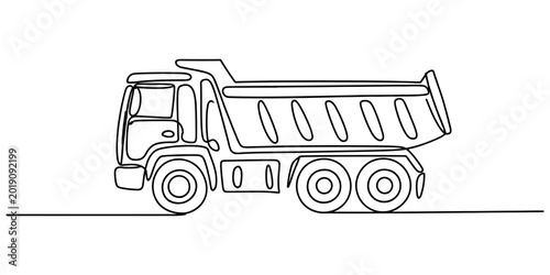 Bild auf Leinwand Continuous single line drawing of a tipper dump truck for construction work tran