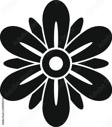 Stylized black and white floral icon representing nature and design element