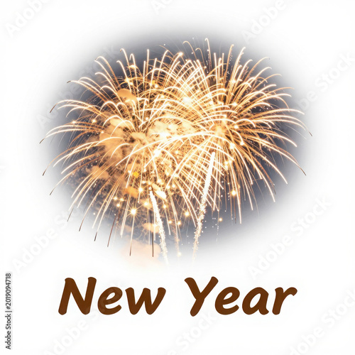 Golden fireworks illuminate the sky celebrating the New Year.