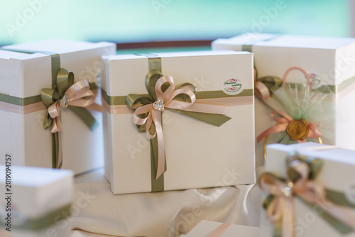 Cuadro en lienzo bomboniere, wedding, gift, box, reception, ribbon, party, white, celebration, de