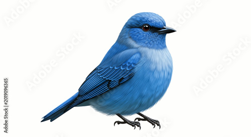 Beautiful Blue Bird Isolated on White Background, Small Avian Wildlife