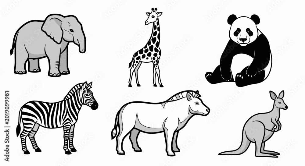 Fototapeta premium Diverse collection of animal silhouettes for educational and design applications