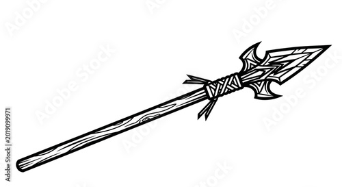 Detailed spear illustration with sharp point and textured handle on white background