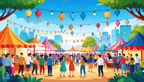 Vibrant Outdoor Festival with People.