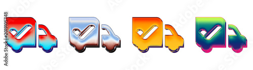 shipped conceptualized as a colorful 3D glossy icon set in pink, blue, orange, and purple for online commerce processing.