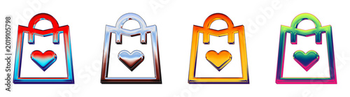 shopaholic conceptualized as a colorful 3D glossy icon set in purple, blue, orange, and pink for global money transfers.