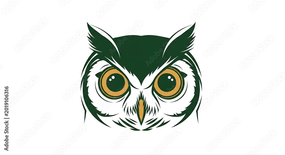 Fototapeta premium Stylized owl head illustration, vector graphic of a horned owl face