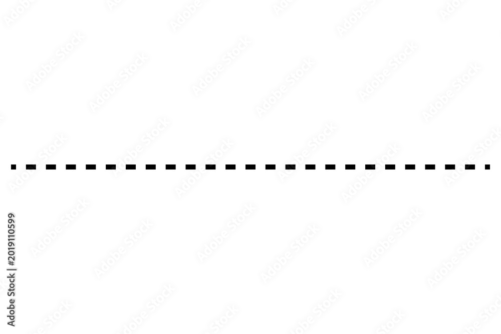 Fototapeta premium A dotted dashed horizontal line divider, Dotted Black Separators featuring evenly spaced small black dashes arranged in a straight horizontal line on a white background.