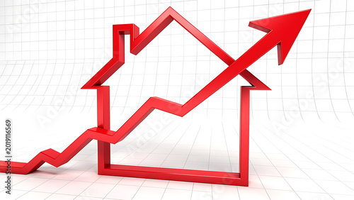 Red house graph with rising arrow