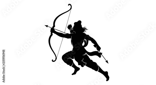 Photos Silhouette of Lord Rama shooting an arrow with his bow, Hindu mythology