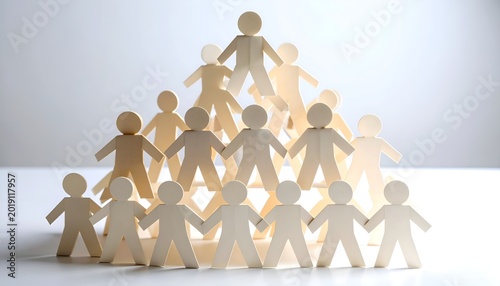 Paper figures stand in a pyramid shape. They hold hands, forming a unified structure