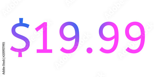 Colorful neon price tag illustration showing “$19.99” on transparent background with vibrant pink and blue gradient glow. Modern glowing typography design perfect for sale promotion
