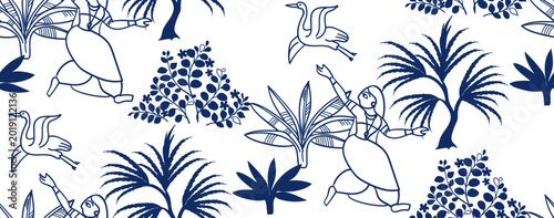Photos Indian woman seamless vector pattern hand drawn ink traditional oriental asian I