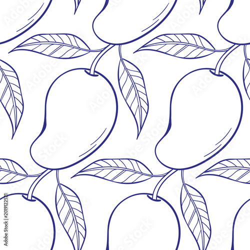 Foto mango fruit seamless vector pattern hand drawn ink traditional oriental asian I