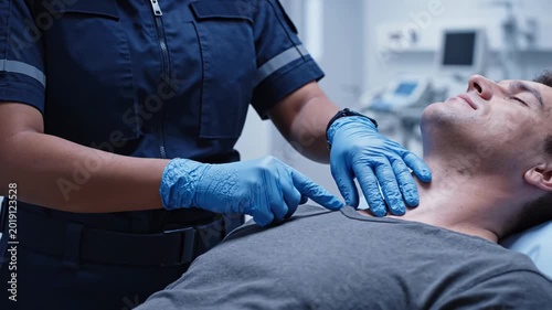 Medical professional performing chest compressions on patient during emergency procedure.