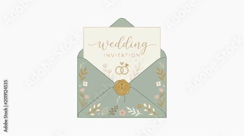 Romantic Wedding Invitation: An elegant wedding invitation nestled within a beautifully decorated envelope, perfect for celebrating love and new beginnings.