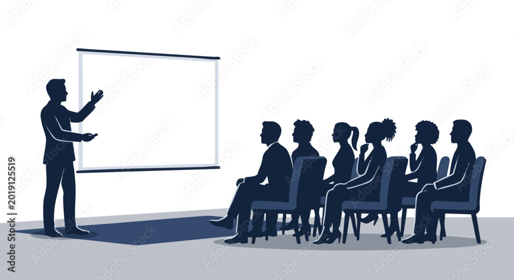 Fototapeta premium Presenter speaking to audience in a conference room setting 