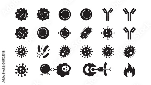 Photos Virus and Antibody Icon Set - Immune System Defense Symbols