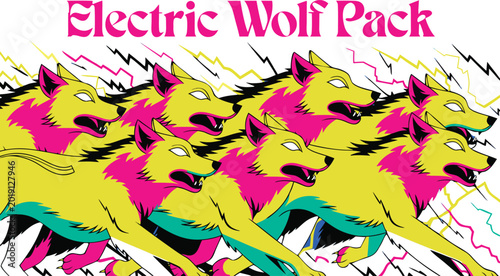 Photography Electric Wolf Pack Neon Illustration