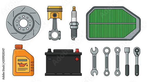 Tableau sur toile Car engine parts and tools.