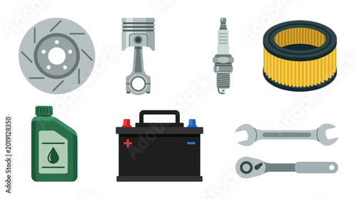 Bild auf Leinwand Car engine parts and tools.