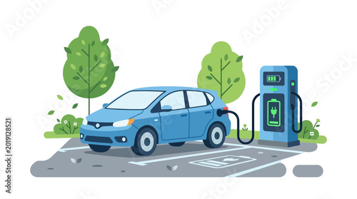 Tableau sur toile Electric car charging at station.