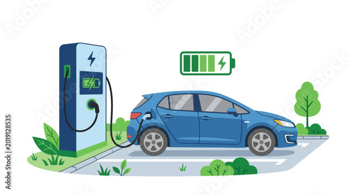Fotografie Electric car charging at station.