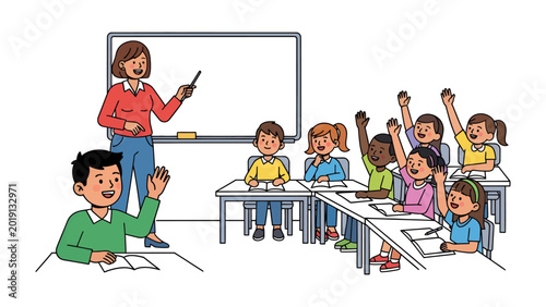 Φωτογραφία Engaging Classroom Learning: A dedicated educator leads a class of eager children, fostering an atmosphere of active participation and intellectual growth