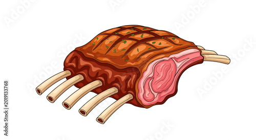 Roasted Rack of Lamb Ribs with Grill Marks and Herbs