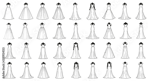 Schilderij op canvas Multiple wedding dresses line up.