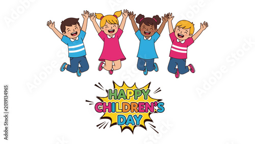 Photography Joyful Celebration: Diverse children celebrate and share joy on the special occasion of children's day, filled with happiness and laughter